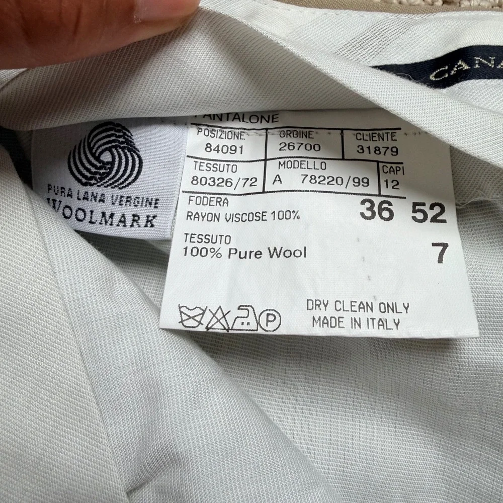 Canali Size 36 (33x30) 52 Pleated Pure Wool Dress Pants Tan Cuffed Made in Italy
